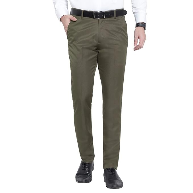 Olive green tapered trousers for office wear