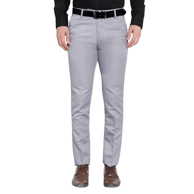 Modern bright grey slim-fit formal trousers for men in Kottakkal