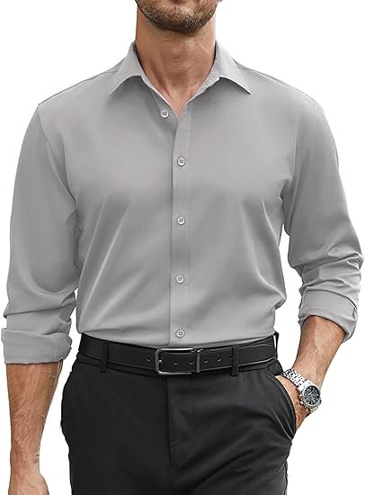 Light grey slim-fit formal shirt for subtle charm